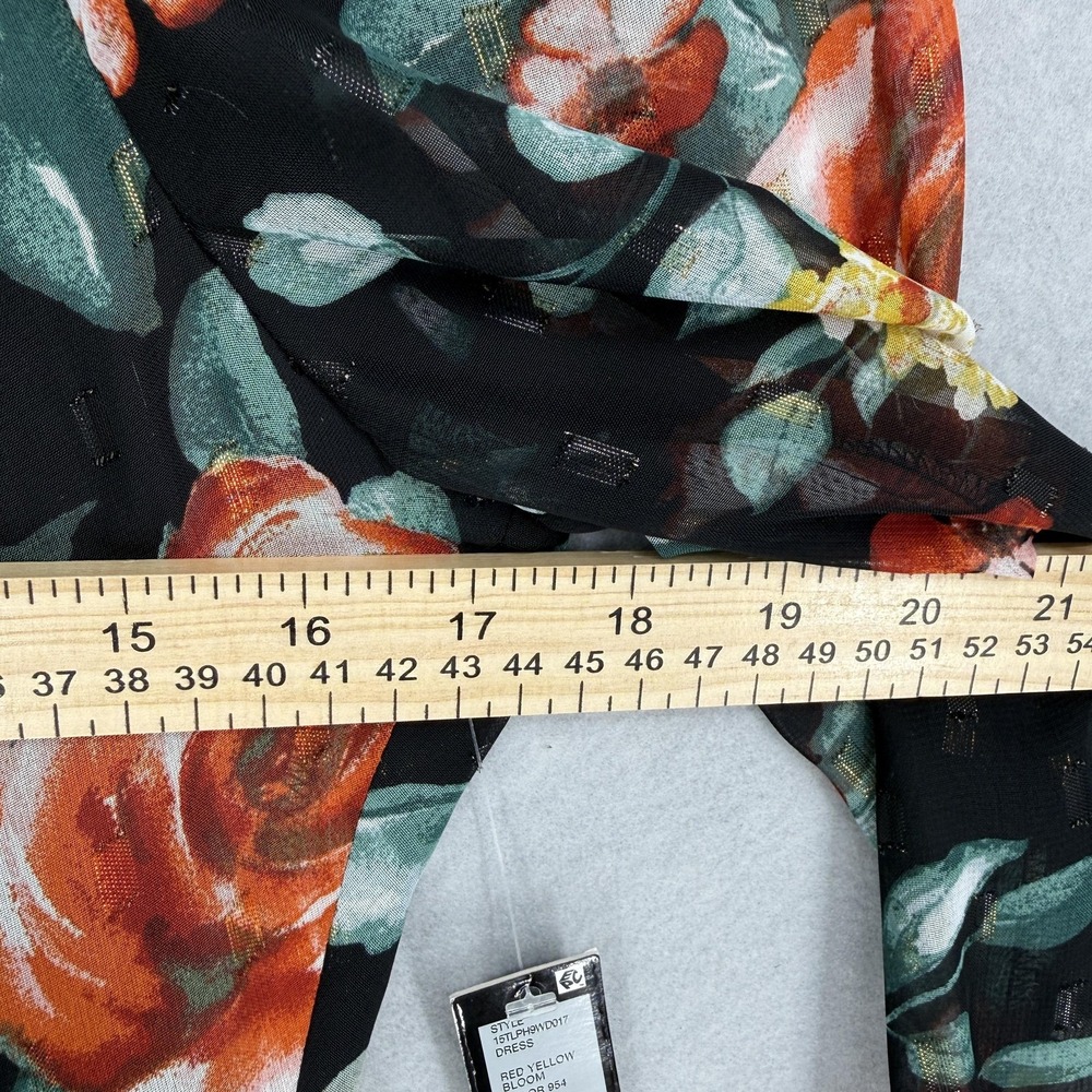 New Tahari Arthur S Levine Dress Womens 8P Black Floral Long Sleeve Chiffon Midi - Picture 8 of 11